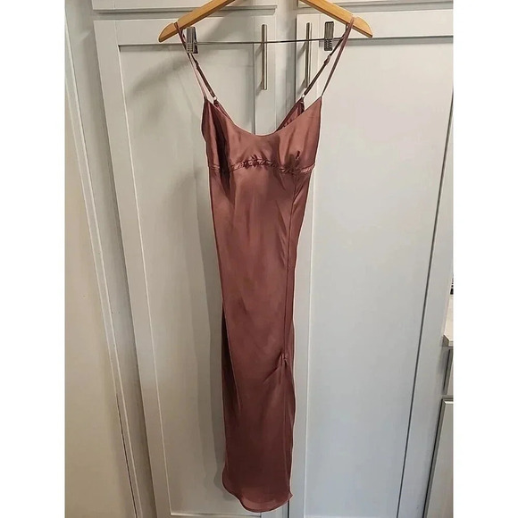 NWOT Free People Right This Way Bias Slip Dress Mauve Pink Satin Slit Sz XS - Picture 3 of 13